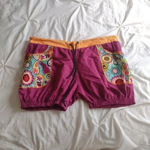 Bleumers purple with Paisley pocket European beach boho shorts size S